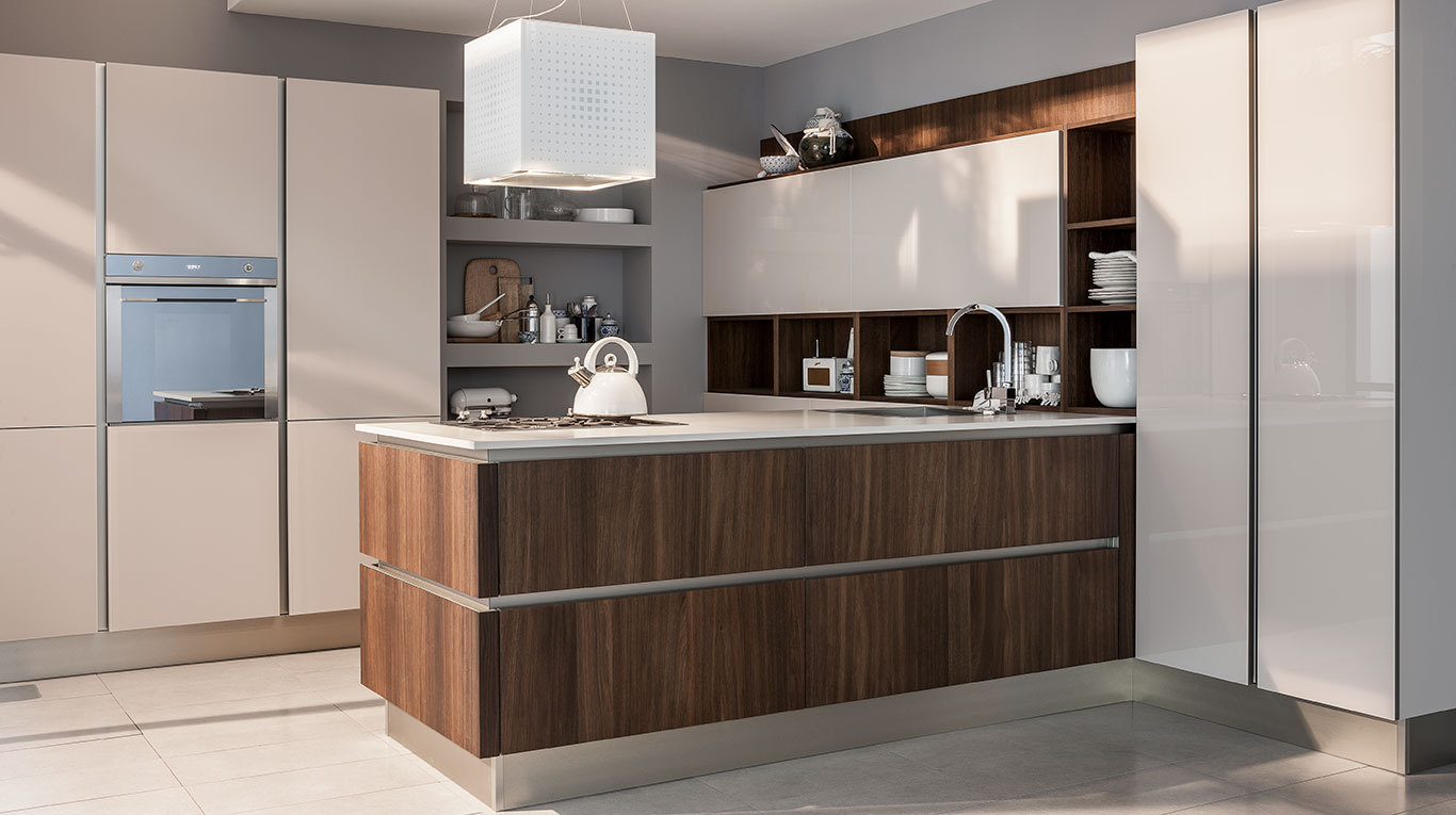 Cucina Riflex anta vetro corda lucido e legno